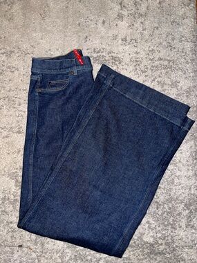 SPANX Women's Dark Blue Wide-Leg Jeans with Red Tab